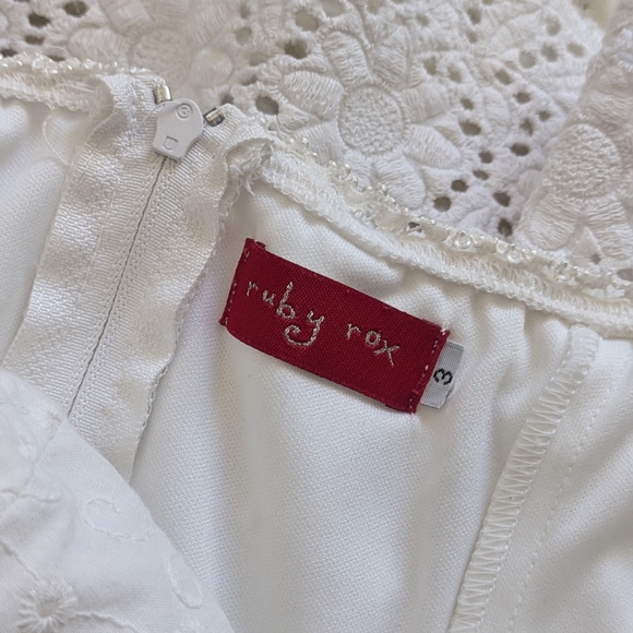Vintage Ruby Rox White Embroidered Strapless Dress Lace Trim Women's Size 3 - Picture 7 of 8